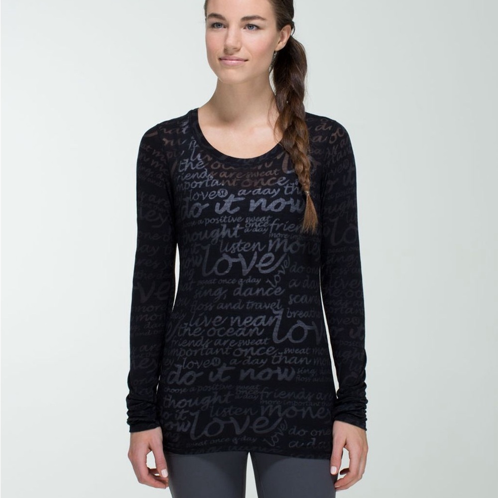 Lululemon Daily Practice Long Sleeve See Love Manifesto Burnout Black Size S/M